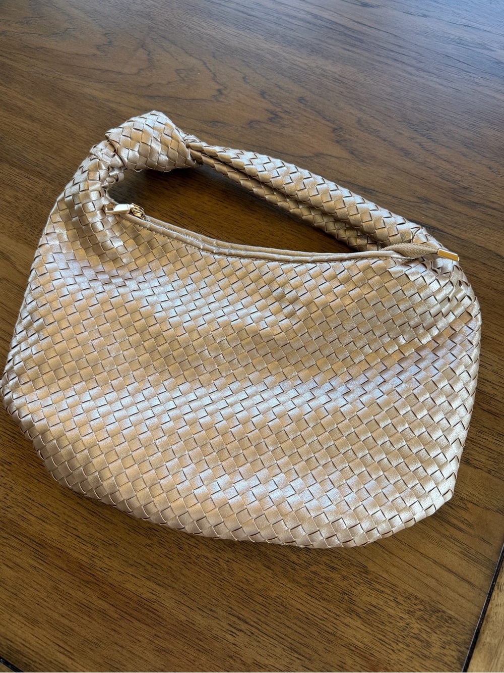 Melie Bianco Woven Metallic Shoulder Bag in Champagne